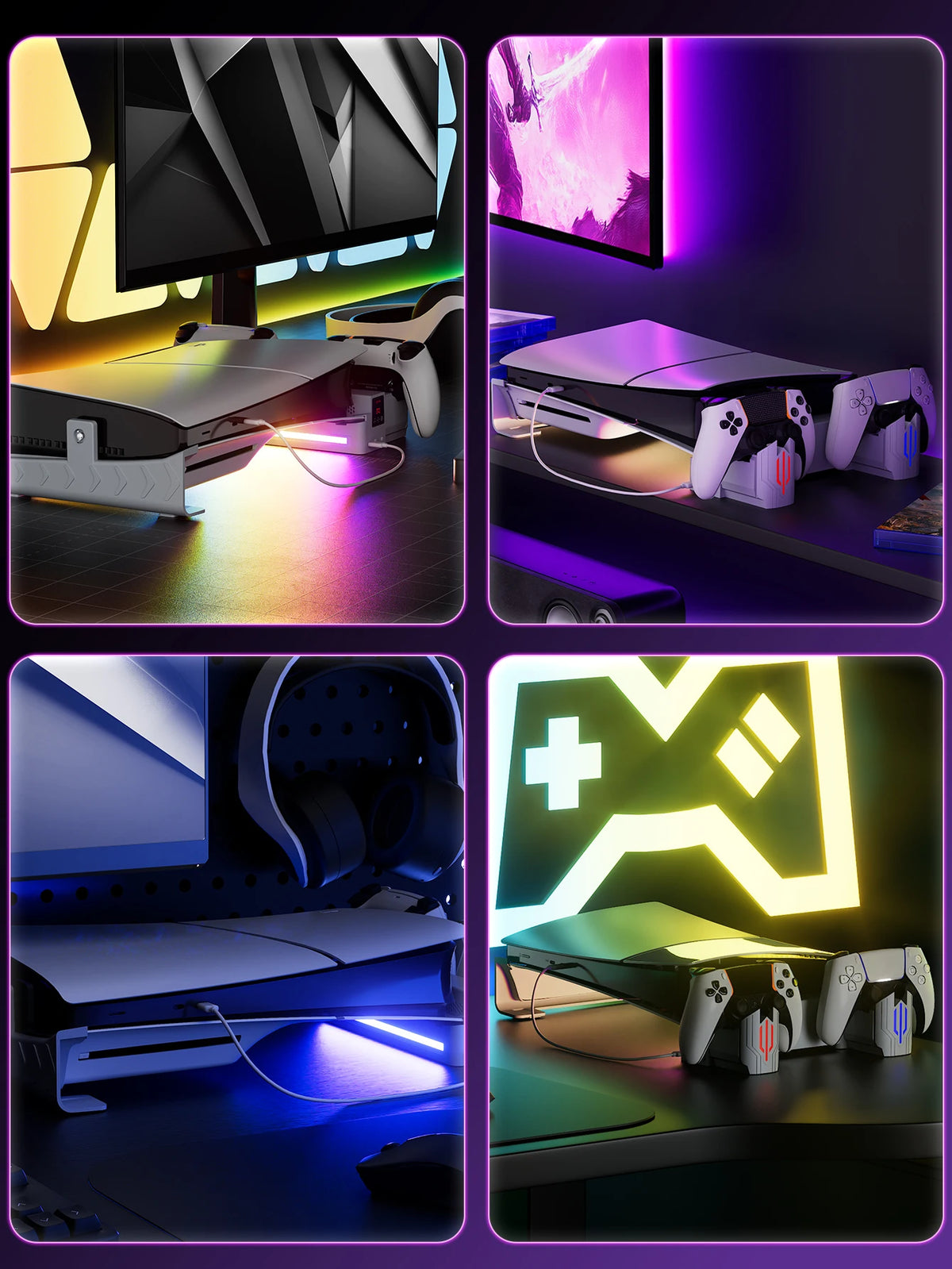 Horizontal Cooling Stand With Controller Charger RGB Light Adjustable