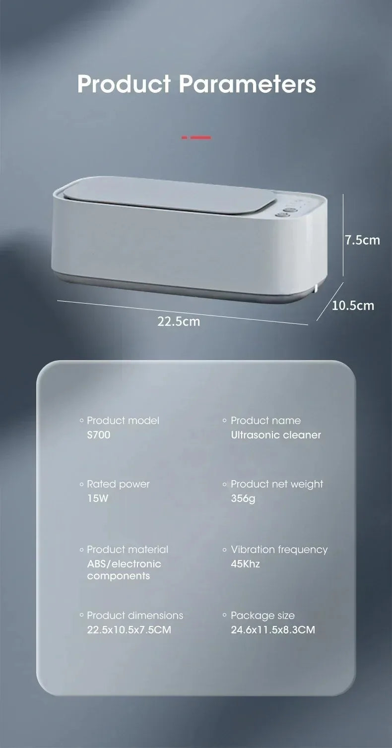 Portable Ultrasonic Cleaner Compact Ultrasonic Glasses Cleaning