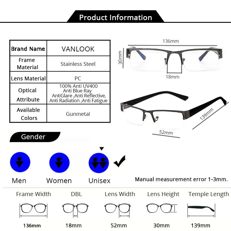 Men's Computer Glasses Transparent Gaming Eyeglasses Blue Light