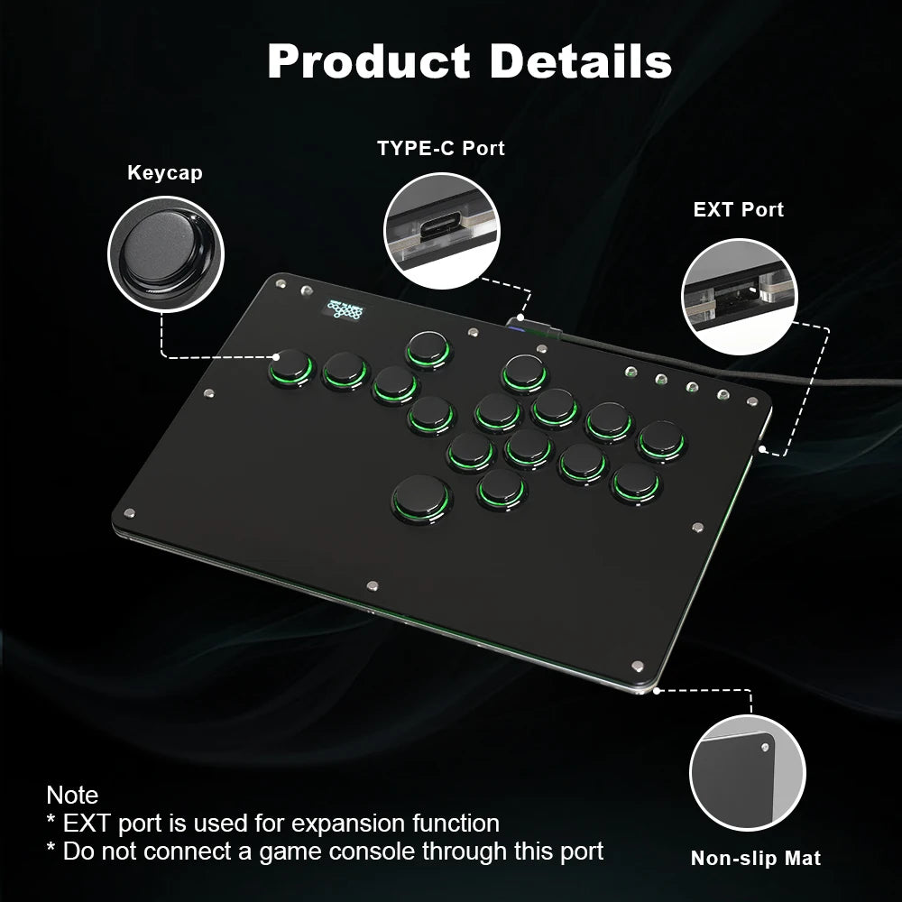 Black Rim Leverless Arcade Controller Hitbox Fightstick Stickless