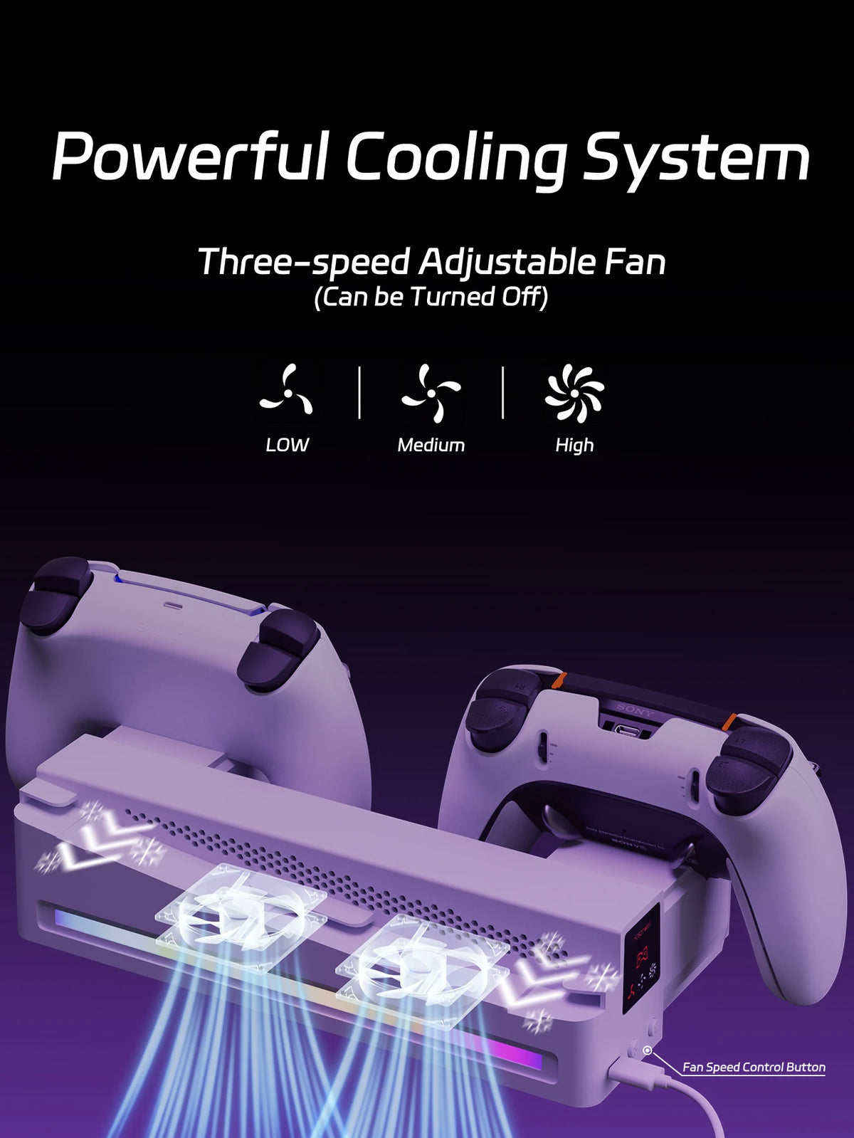 Horizontal Cooling Stand With Controller Charger RGB Light Adjustable