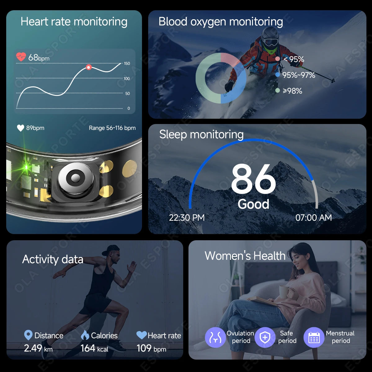 Smart Ring With Case Heart Rate Blood Pressure Sleep Monitoring GPS