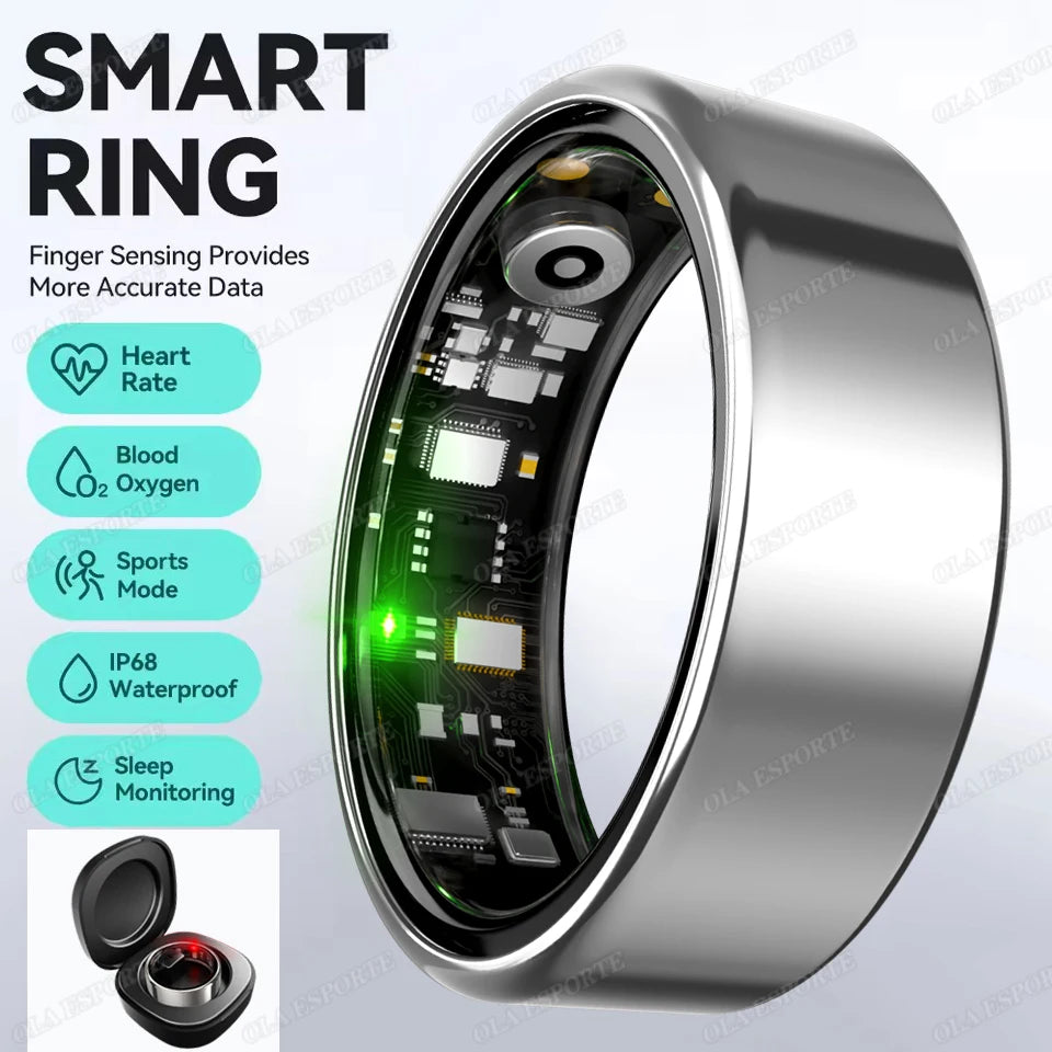 R09 Smart Ring Men Women With Charging Case,heart Rate Blood