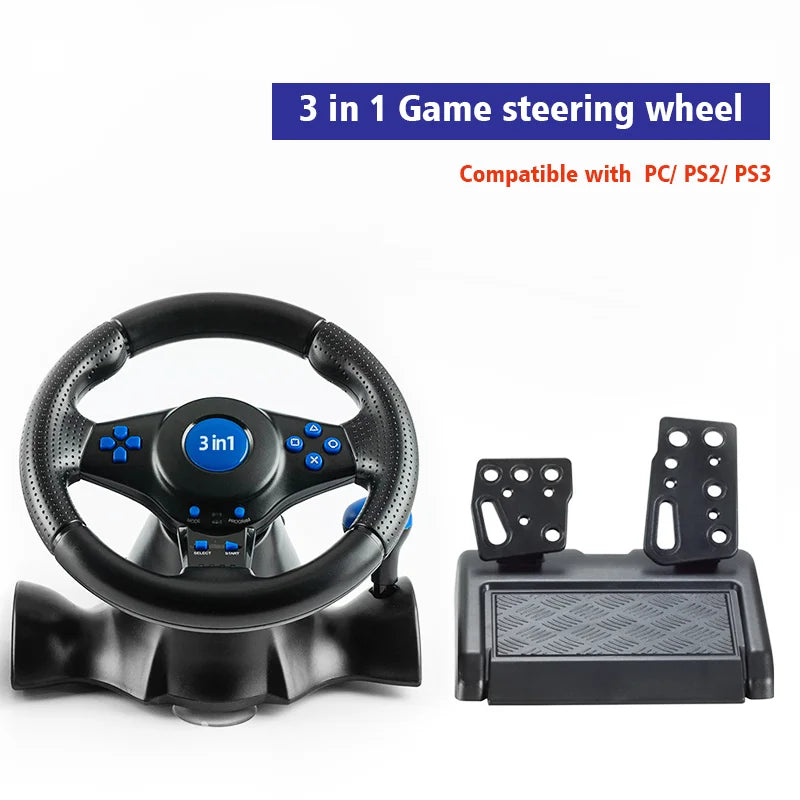Racing Steering Wheel With Vibration And Pedals For Console P