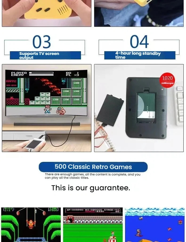 Retro Classic Handheld Game Console 400 Games Rechargeable Portable