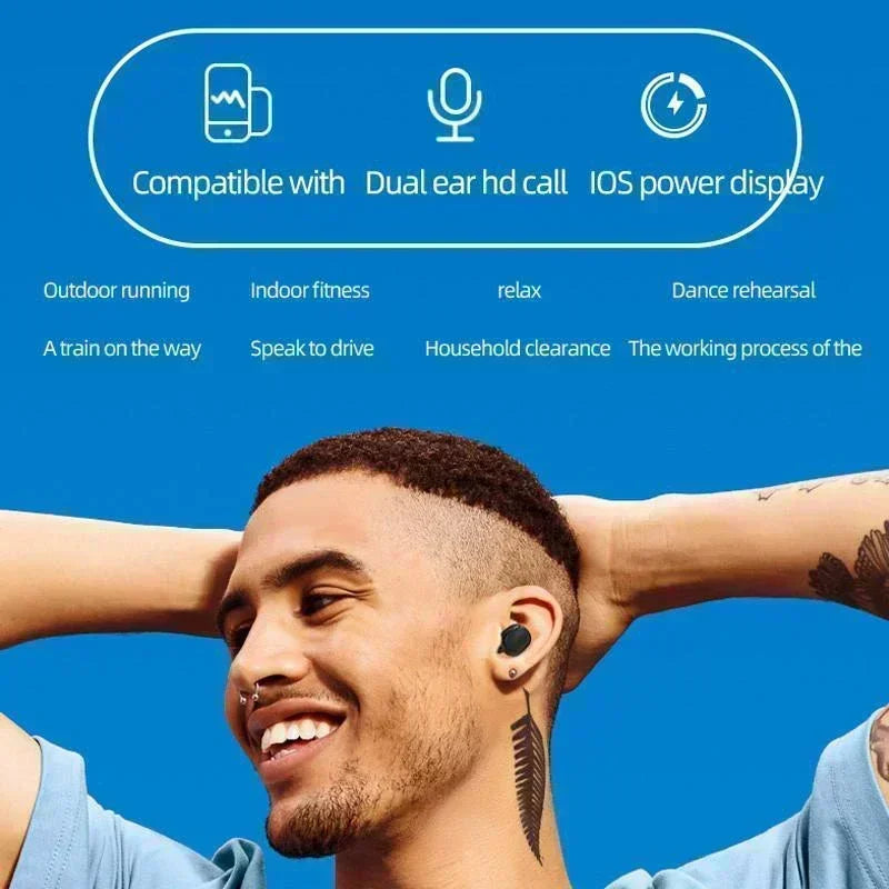 Wireless Bluetooth 5.3 Earphones TWS Hifi Sound Earbuds Gaming Sports