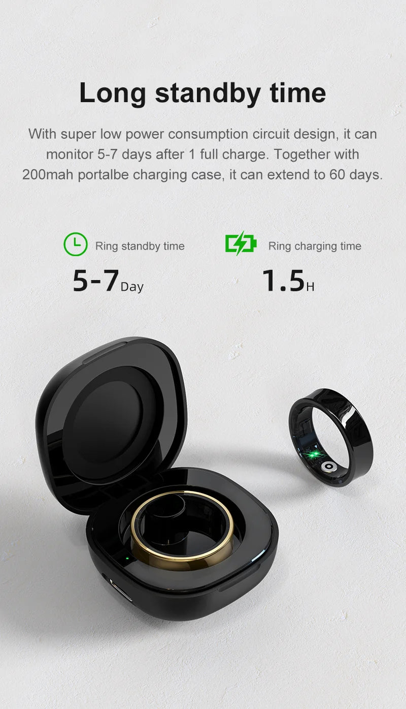 R09 Smart Ring Men Women With Charging Case,heart Rate Blood