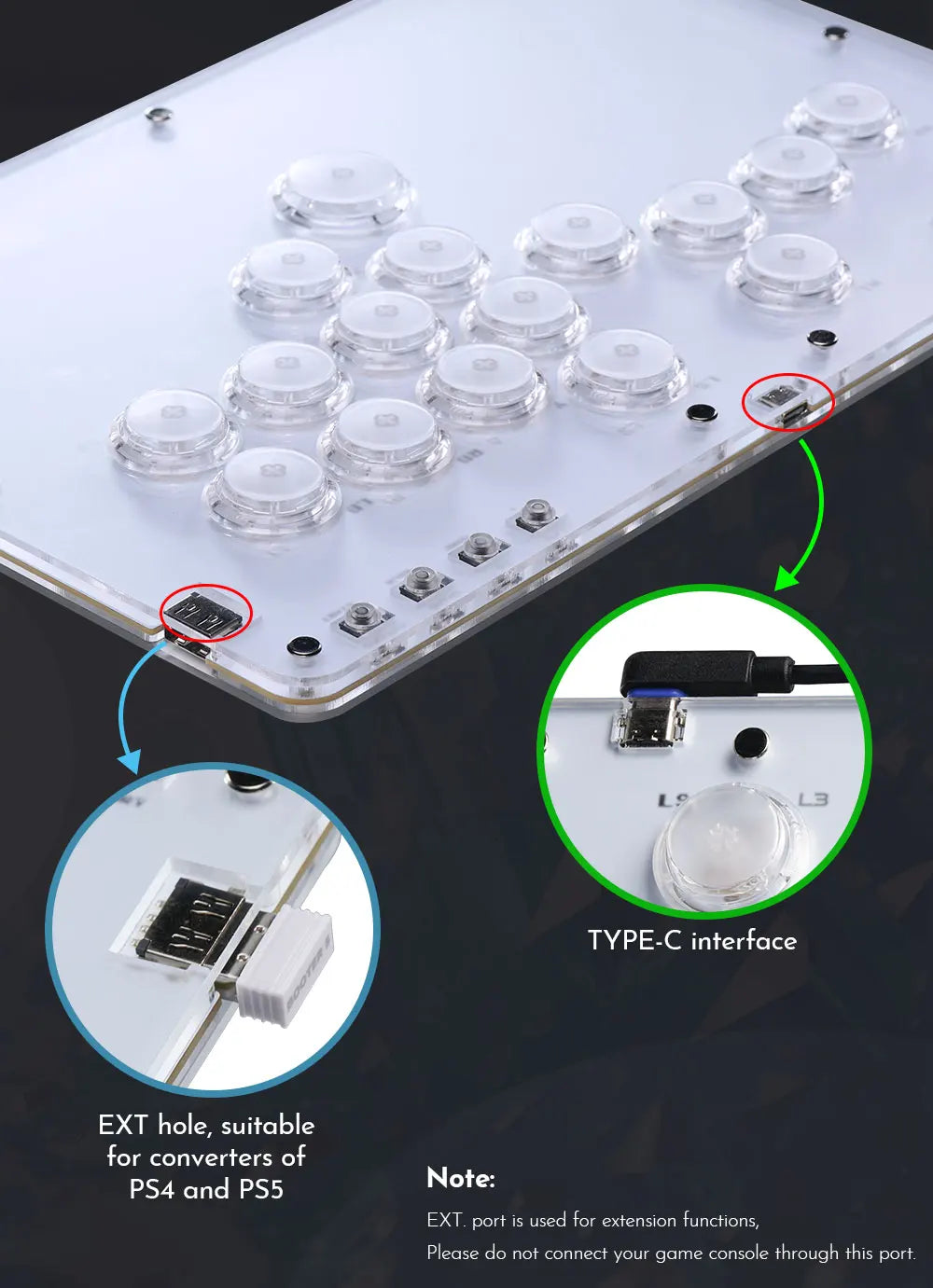 Black Rim Leverless Arcade Controller Hitbox Fightstick Stickless