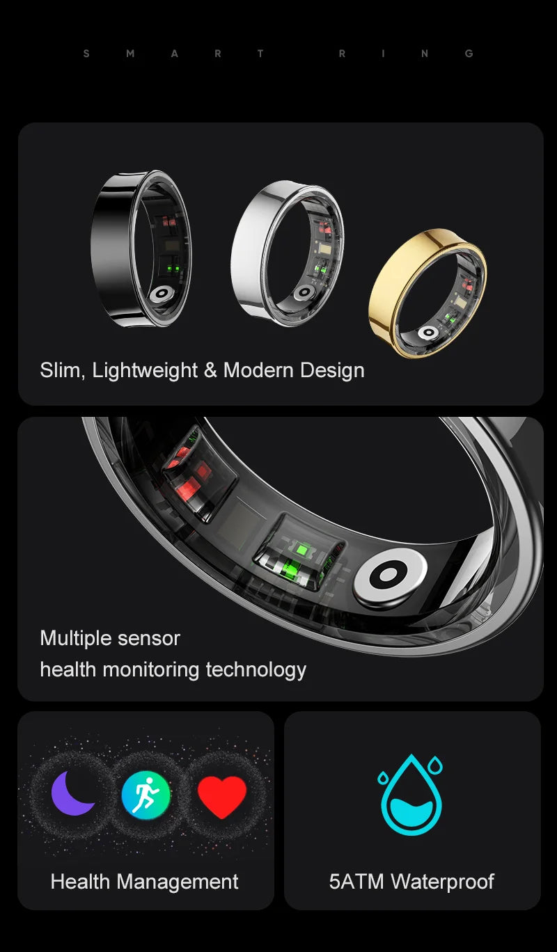 R09 Smart Ring Men Women With Charging Case,heart Rate Blood