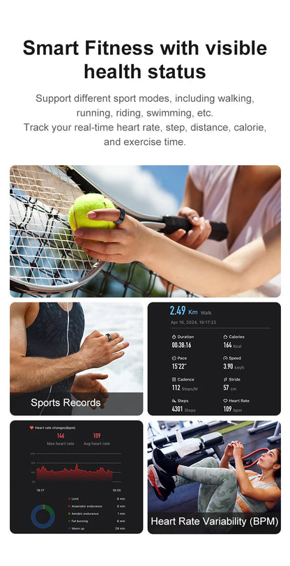 R09 Smart Ring Men Women With Charging Case,heart Rate Blood
