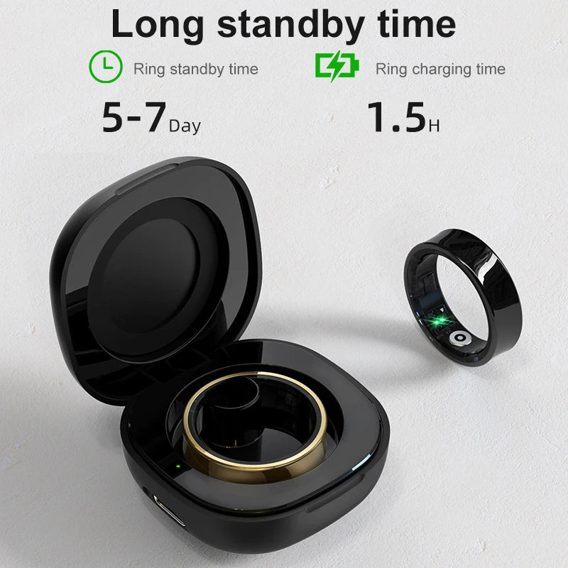 R09 Smart Ring Men Women With Charging Case,heart Rate Blood