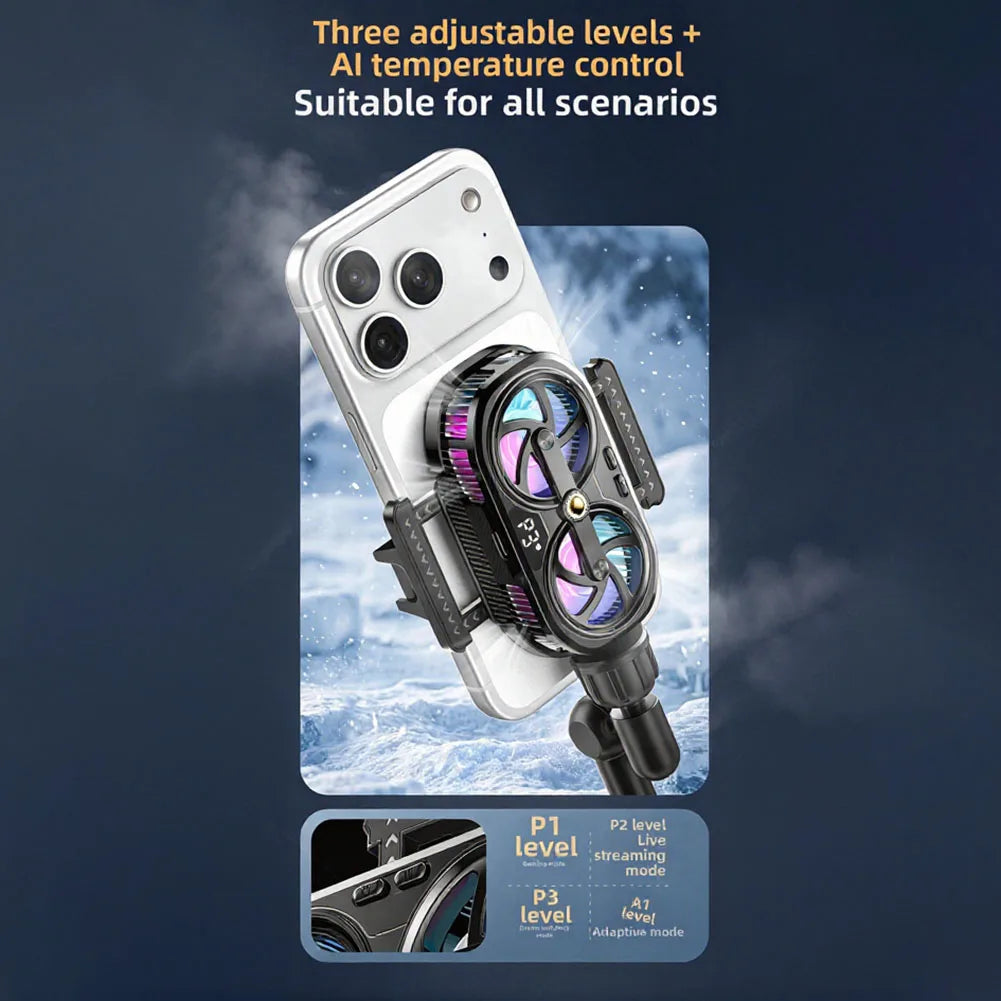 RGB Phone Cooler Fan Temperature Display Dual Chip Cooling Device For