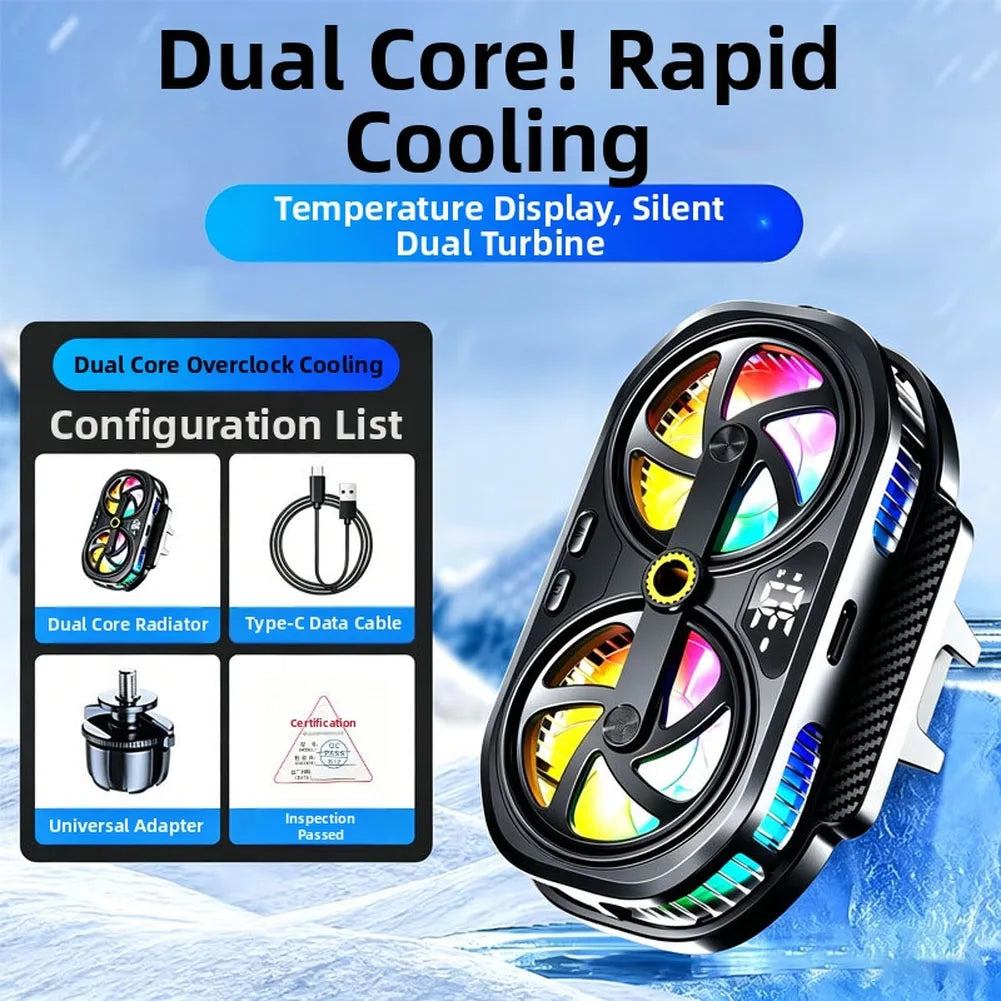 RGB Phone Cooler Fan Temperature Display Dual Chip Cooling Device For