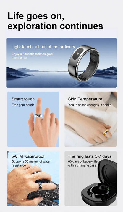 R08 Smart Ring For Men Women Touch Control Function Health Monitor