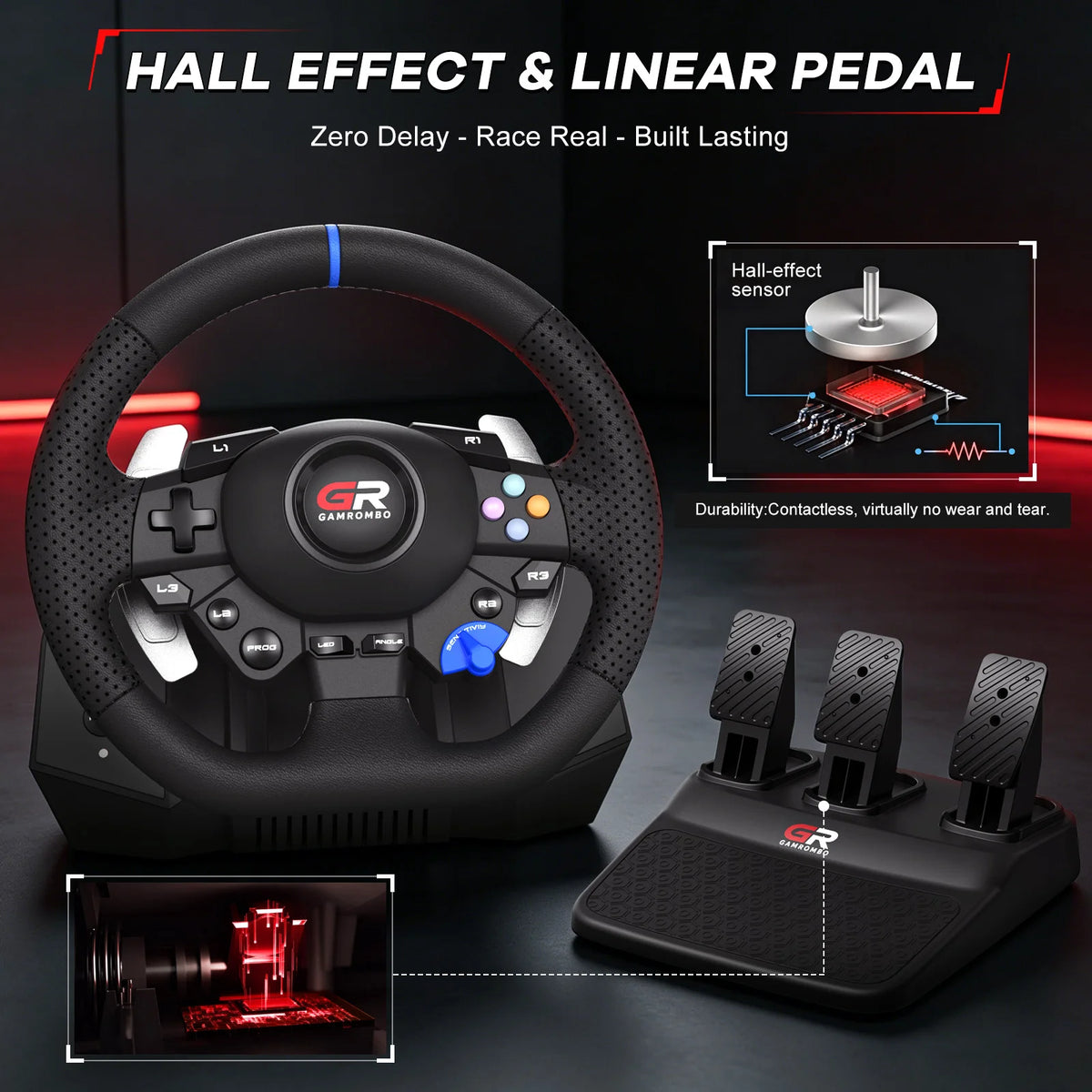 Racing Wheel For Console/console/pc,11" Leather 270°&900° RGB Game