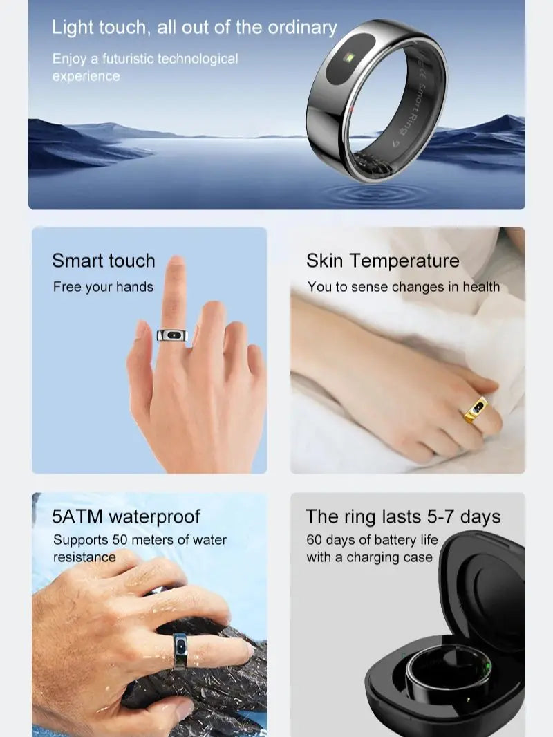 R08 Smart Ring For Men Women Touch Control Function Health Monitor