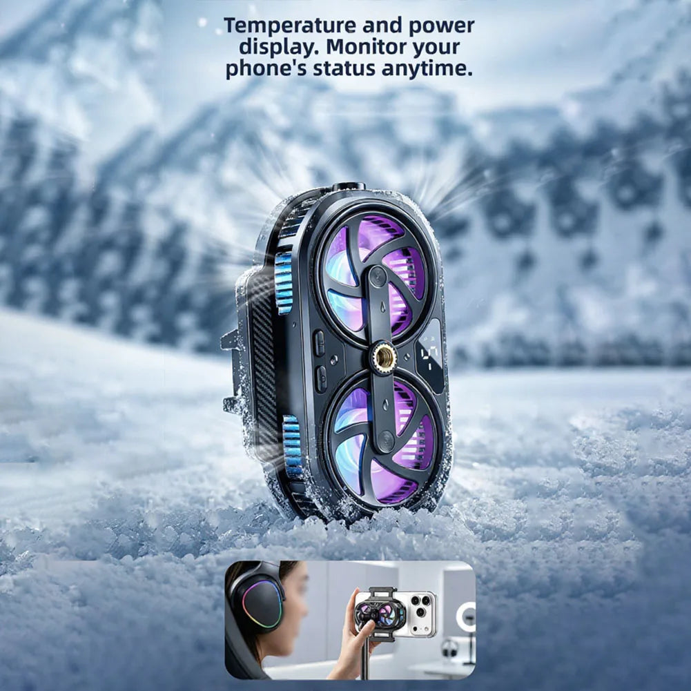 RGB Phone Cooler Fan Temperature Display Dual Chip Cooling Device For