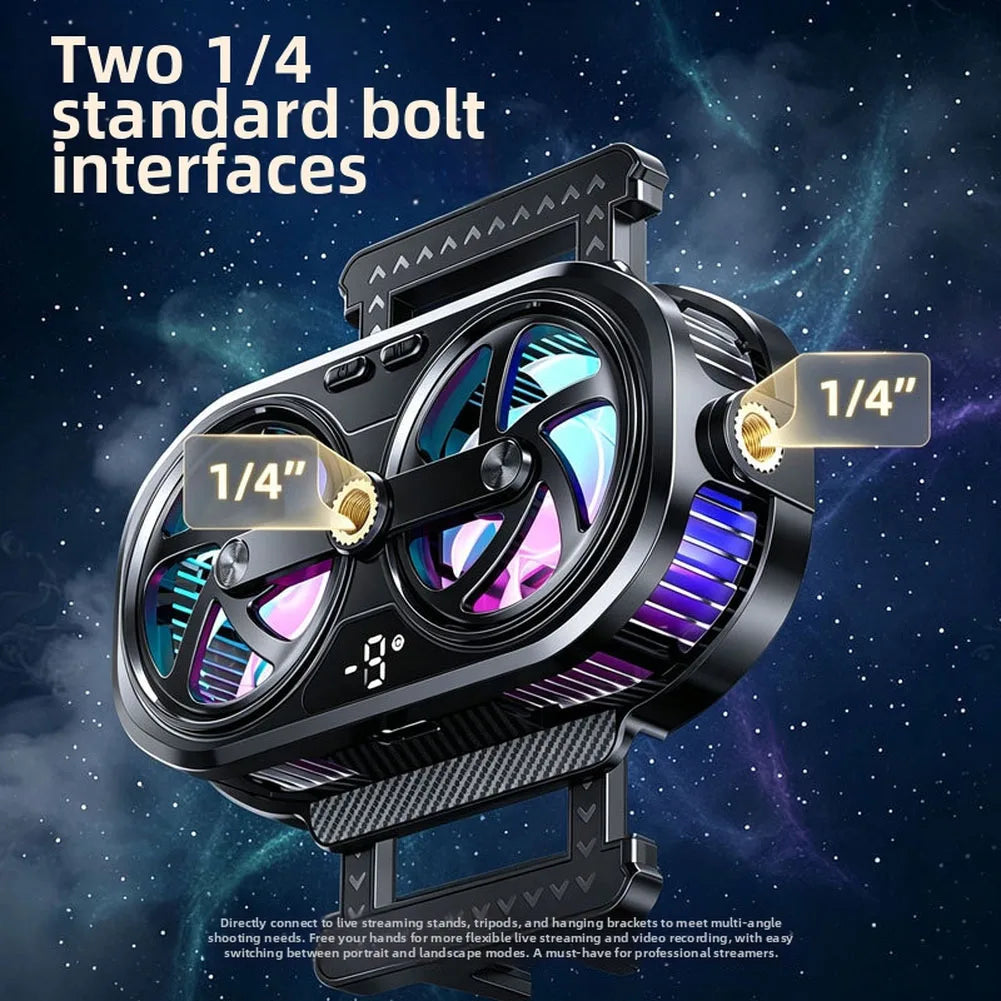 RGB Phone Cooler Fan Temperature Display Dual Chip Cooling Device For