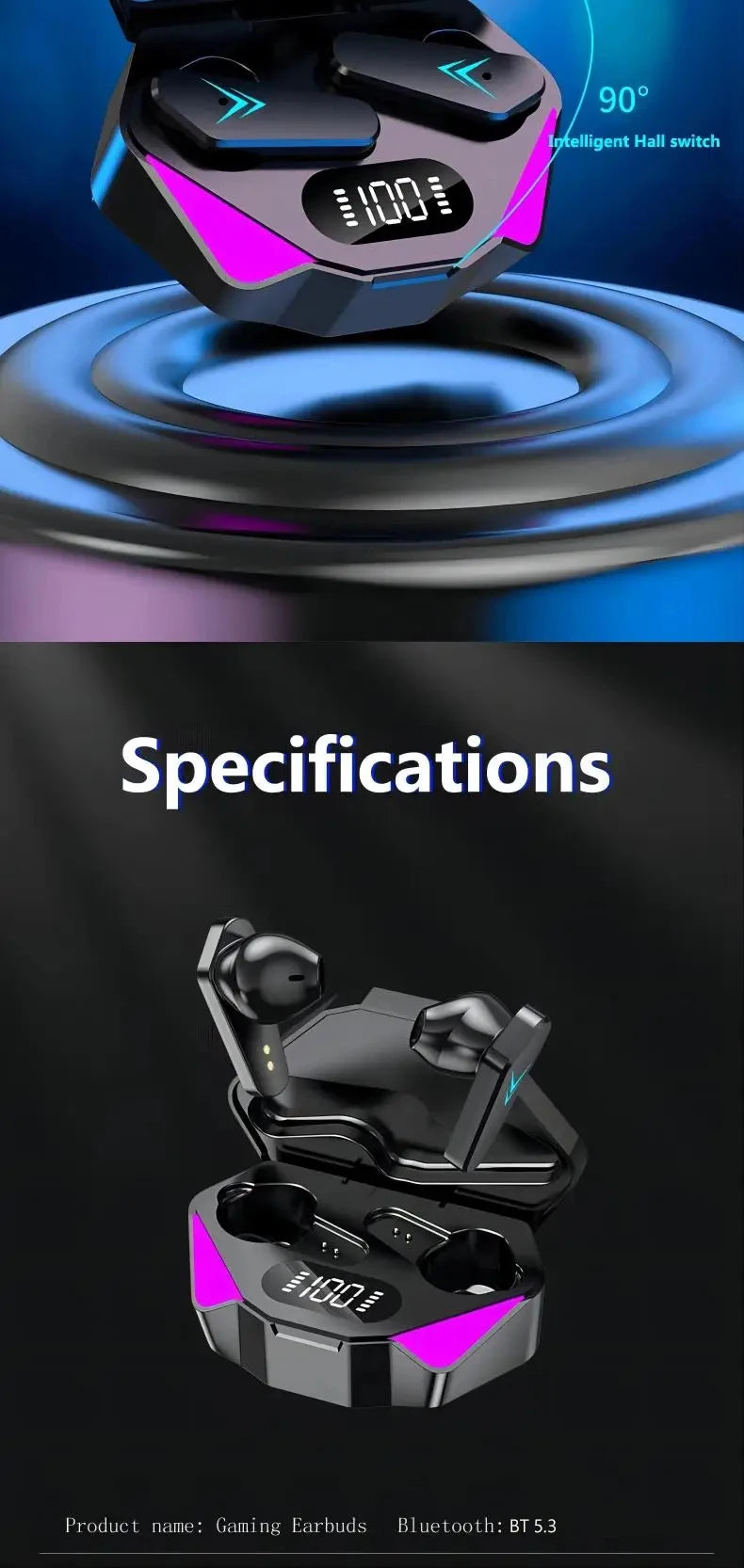 TWS Wireless Bluetooth Headset LED Display Gamer Earbuds With Mic