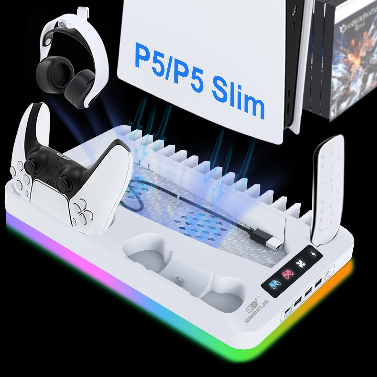 RGB Cooling Stand For Console Slim Console Gamepad Charging Base