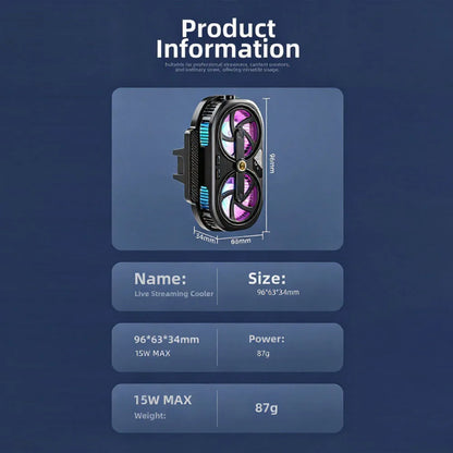 RGB Phone Cooler Fan Temperature Display Dual Chip Cooling Device For