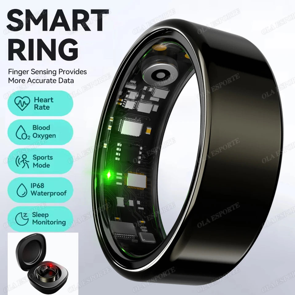 R09 Smart Ring Men Women With Charging Case,heart Rate Blood