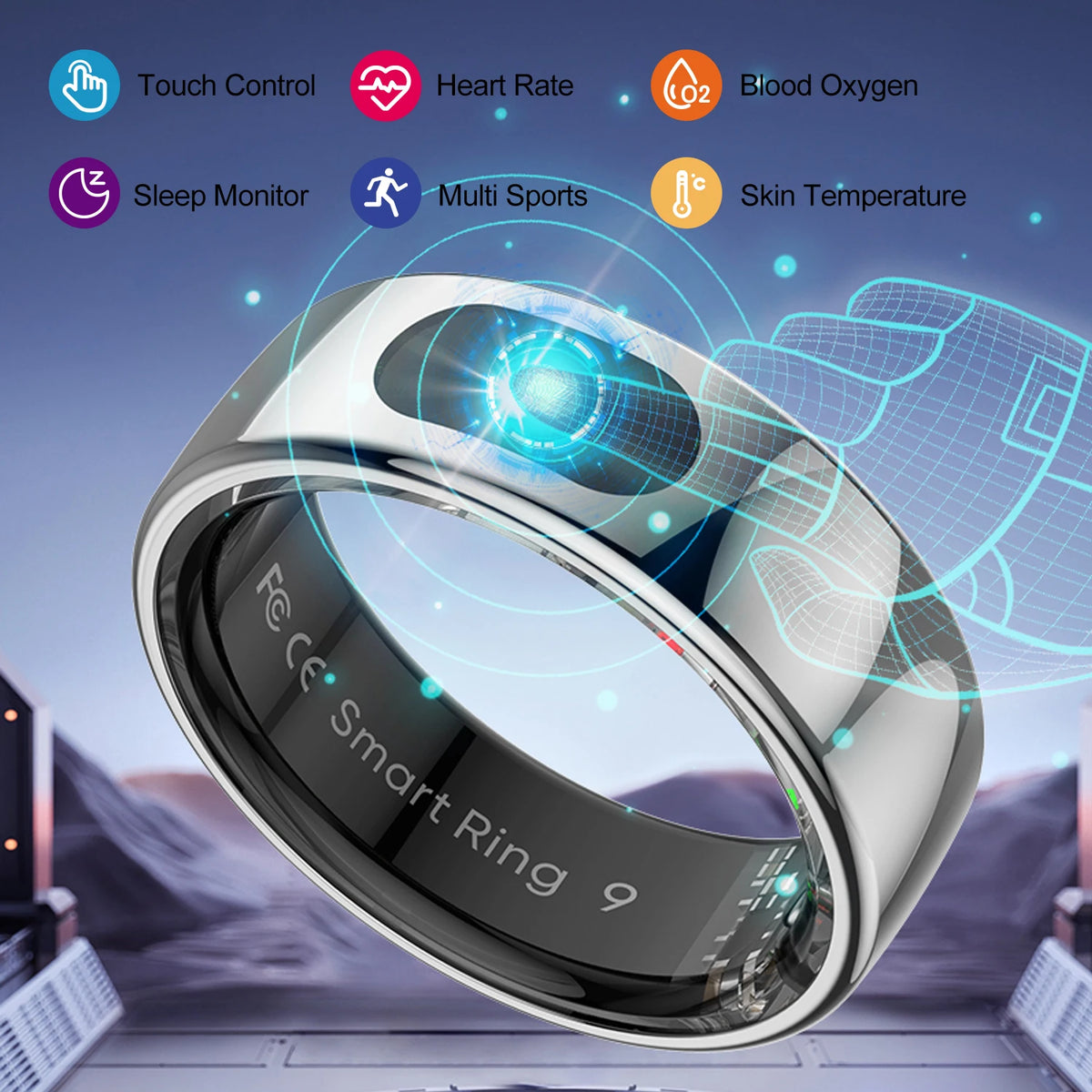 R08 Smart Ring For Men Women Touch Control Function Health Monitor