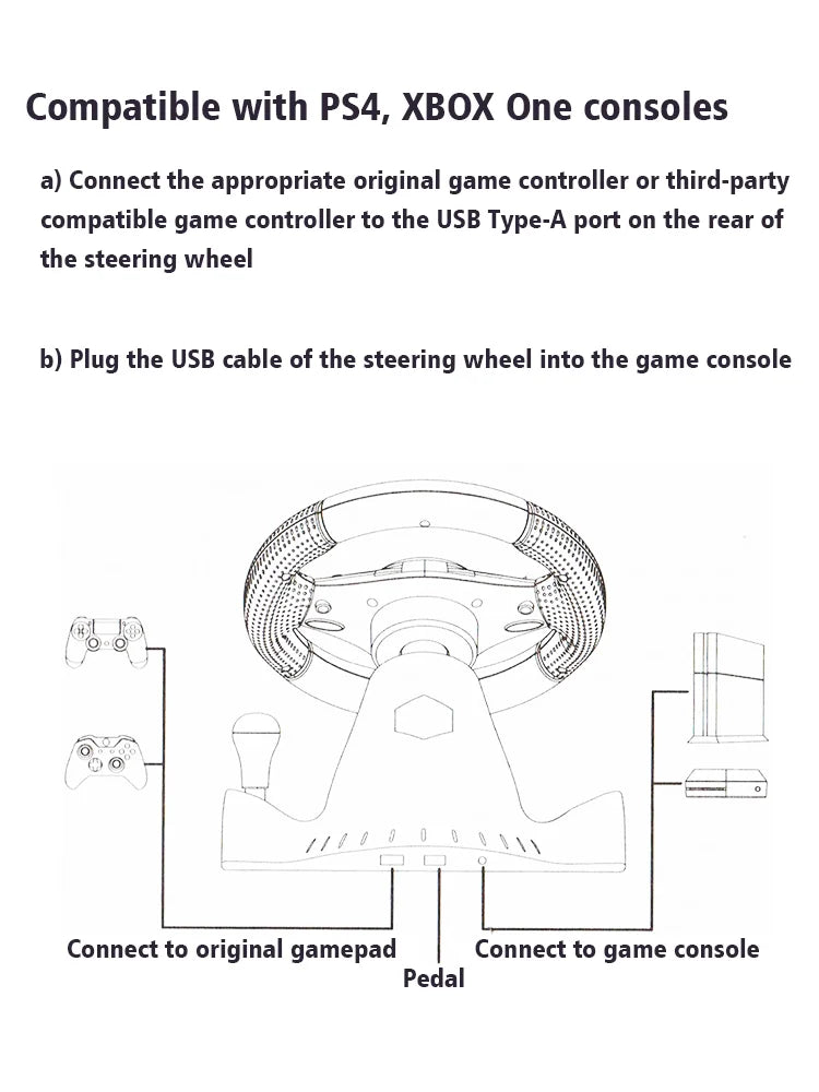 Racing Steering Wheel With Vibration And Pedals For Console P