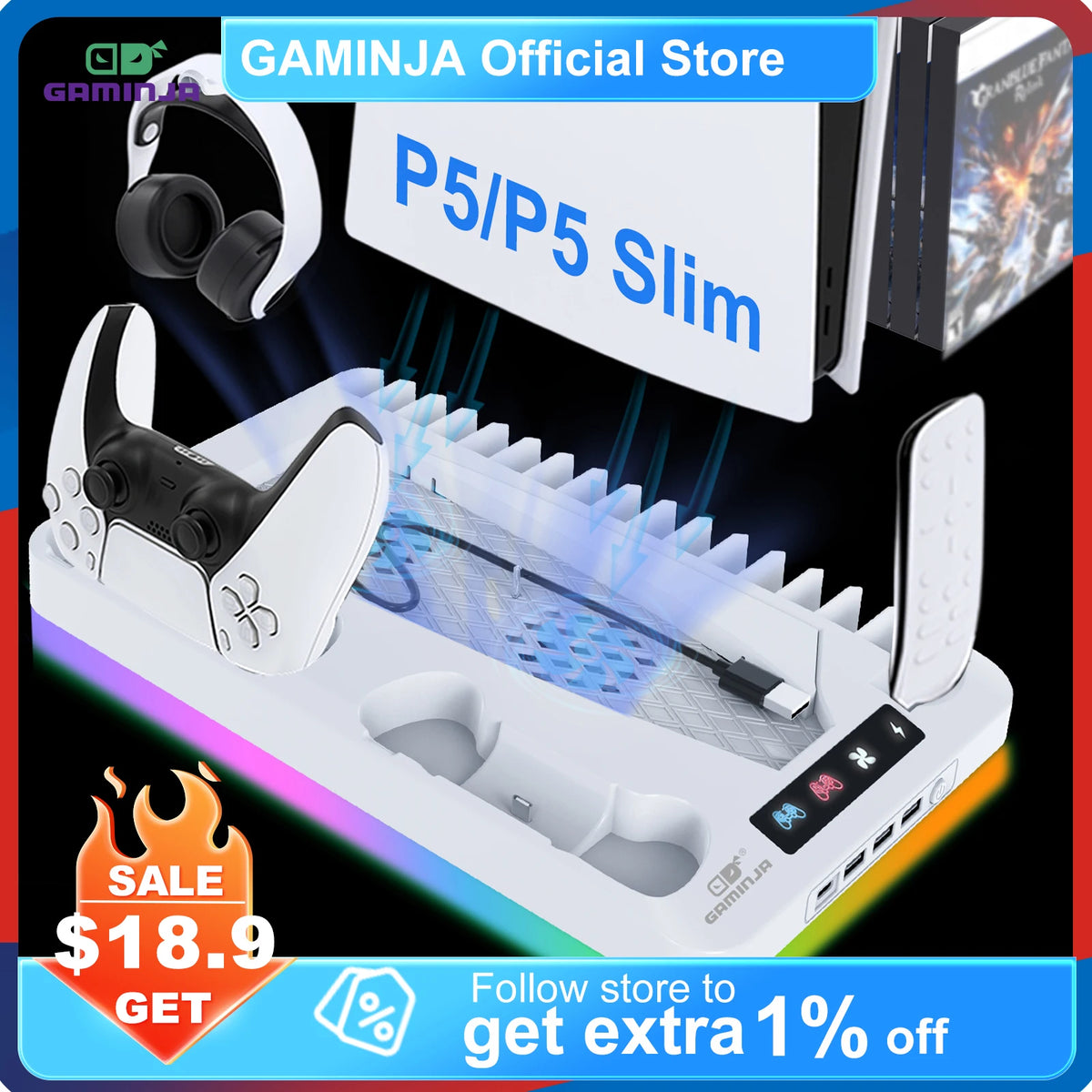 RGB Cooling Stand For Console Slim Console Gamepad Charging Base