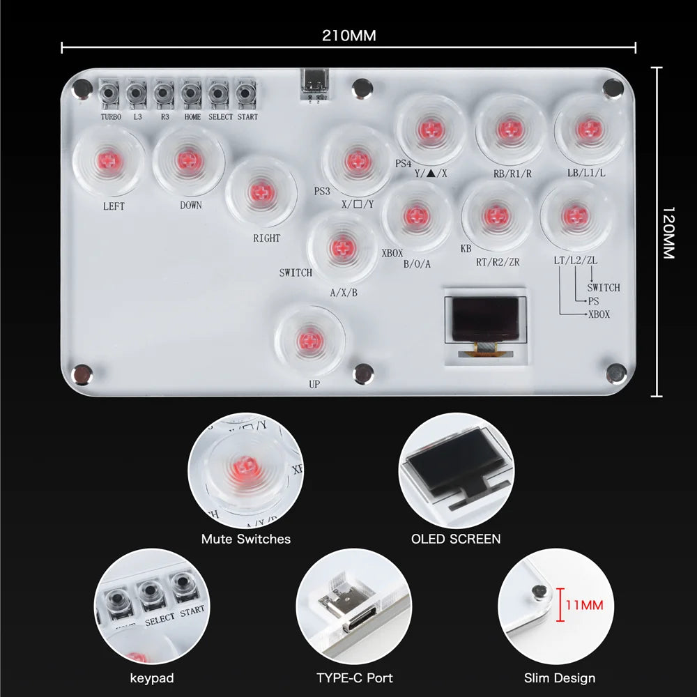 Arcade Hitbox Controller Fight Stick Joystick Hitbox Controller RGB Ke