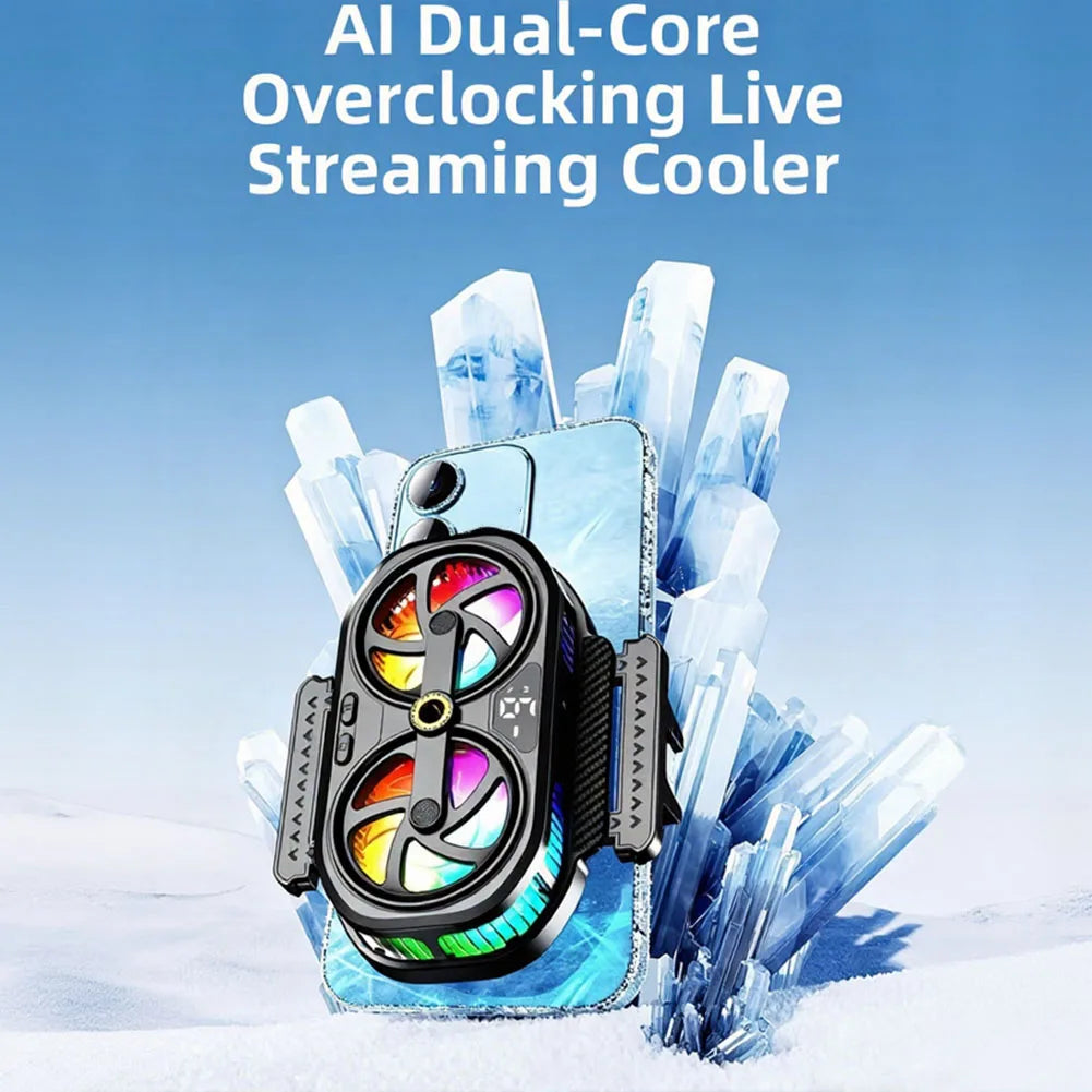 RGB Phone Cooler Fan Temperature Display Dual Chip Cooling Device For