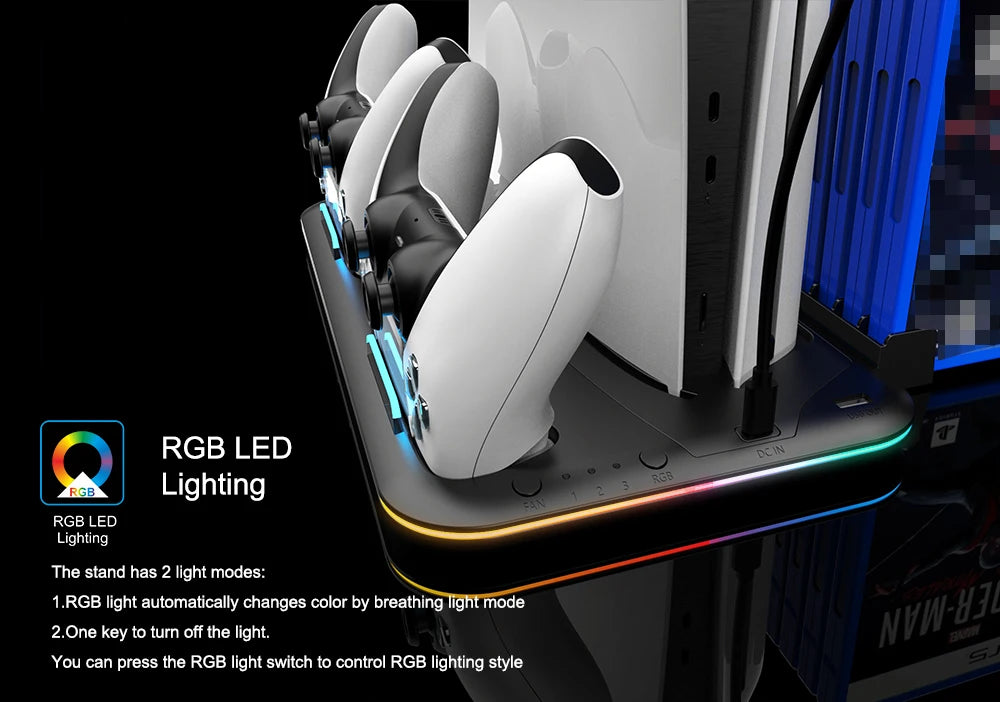 RGB Light And 3 Levels Turbo Cooling Station With Controller Charging