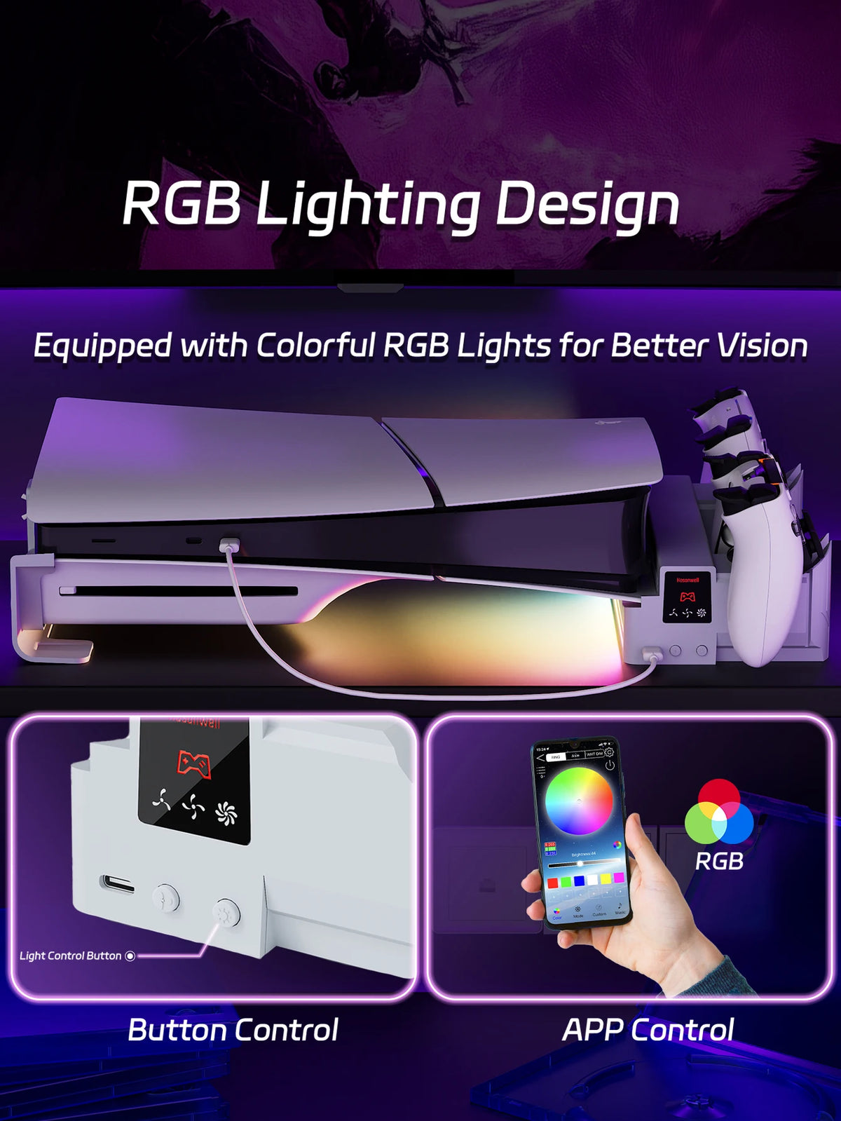 Horizontal Cooling Stand With Controller Charger RGB Light Adjustable