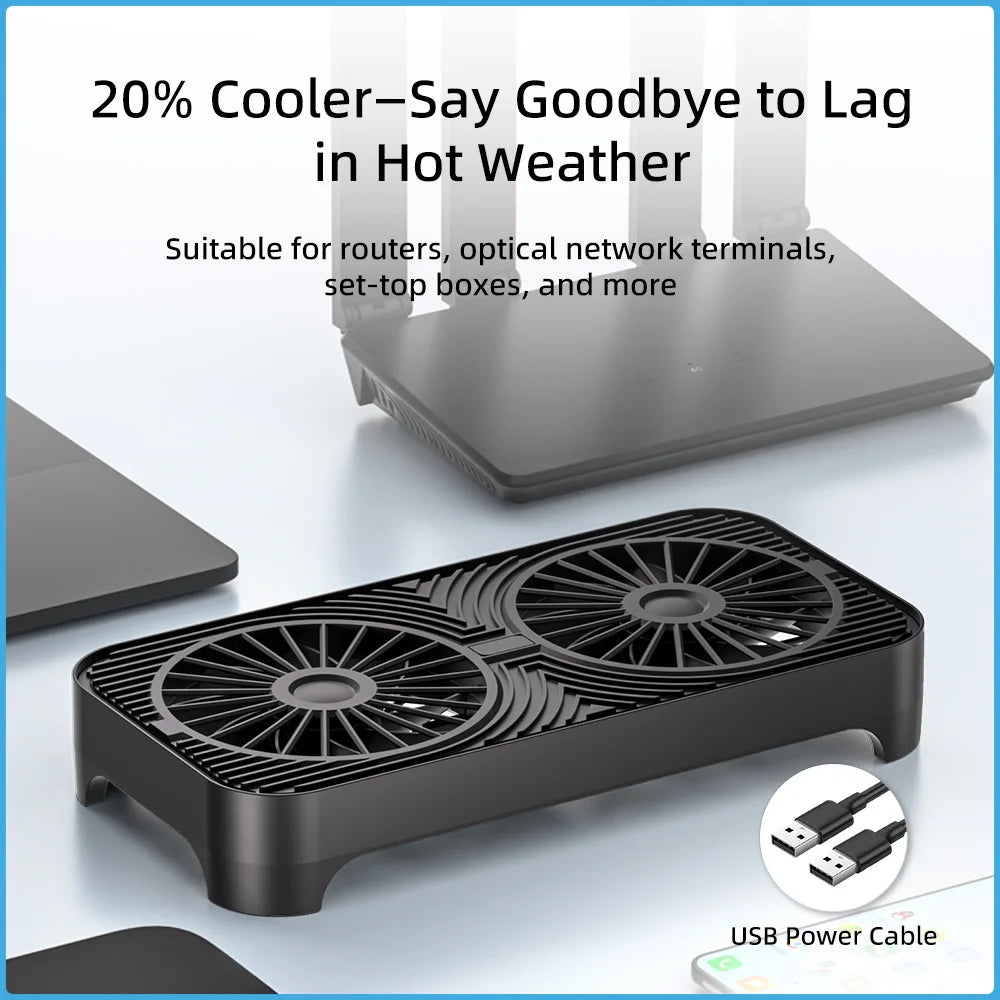Router Cooling Stand Dual Fan USB Powered Silent Heat Dissipation