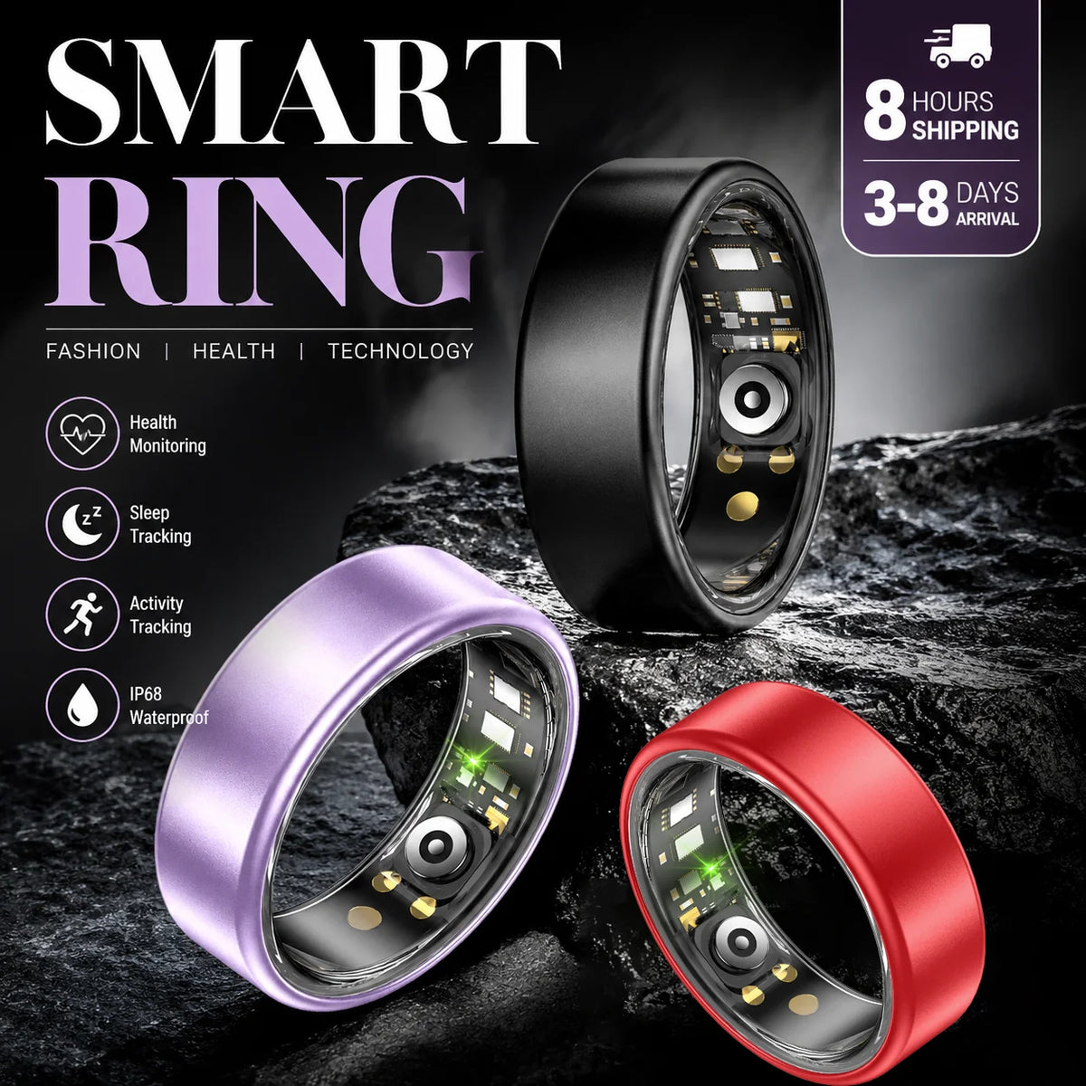 Smart Ring With Case Heart Rate Blood Pressure Sleep Monitoring GPS