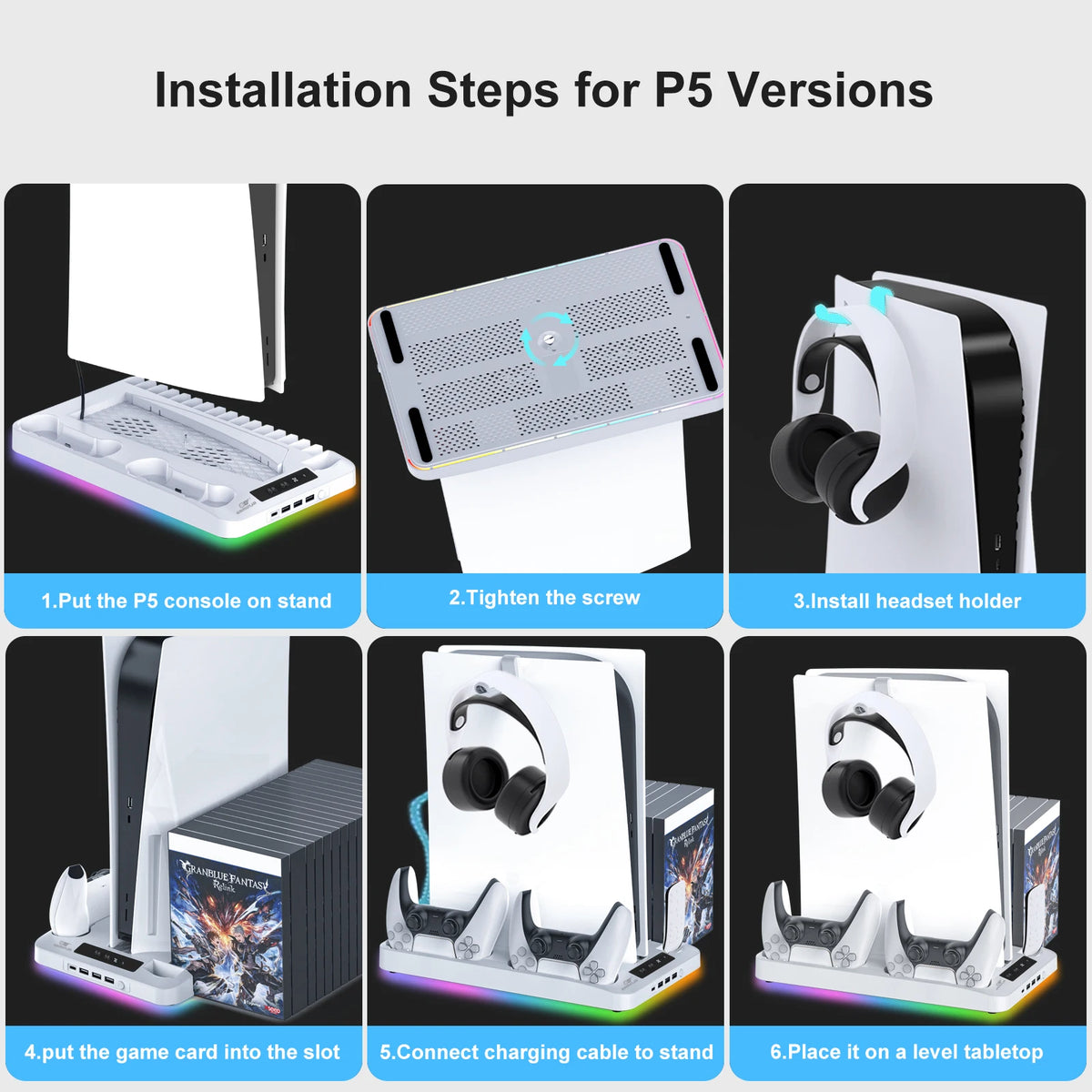 RGB Cooling Stand For Console Slim Console Gamepad Charging Base