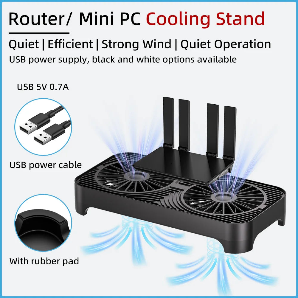 Router Cooling Stand Dual Fan USB Powered Silent Heat Dissipation