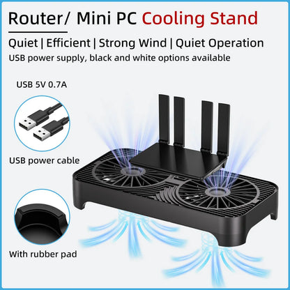 Router Cooling Stand Dual Fan USB Powered Silent Heat Dissipation