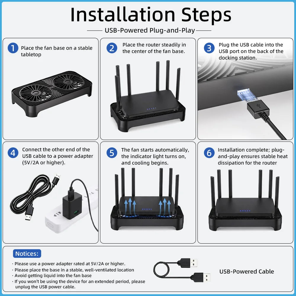 Router Cooling Stand Dual Fan USB Powered Silent Heat Dissipation