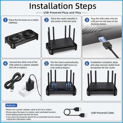 Router Cooling Stand Dual Fan USB Powered Silent Heat Dissipation