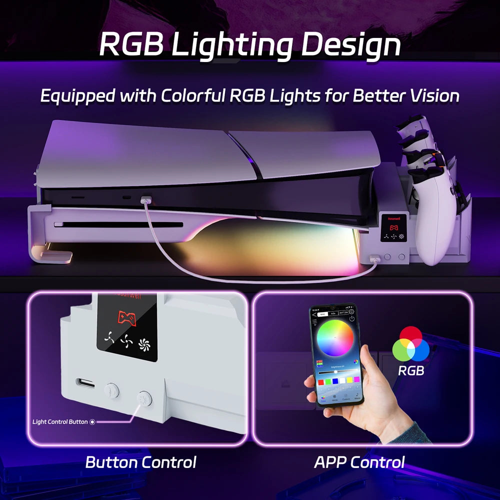 Horizontal Cooling Stand With Controller Charger RGB Light Adjustable