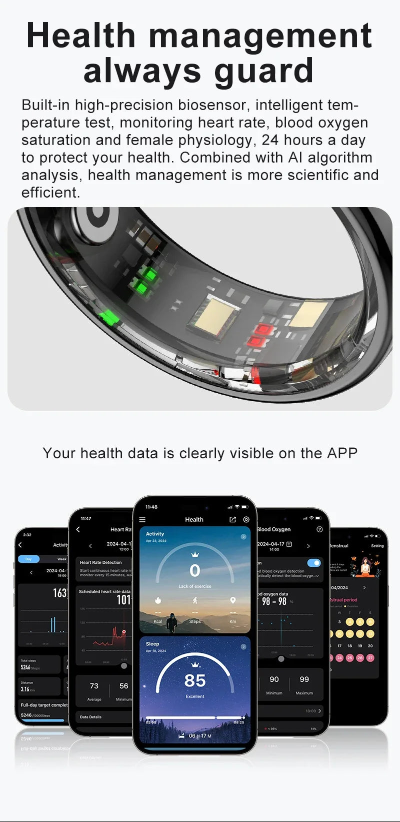 R08 Smart Ring For Men Women Touch Control Function Health Monitor