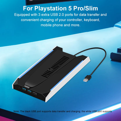 For PS 5 Slim/ps 5 Pro RGB Vertical Cooling Stand Base 8 Light Mode