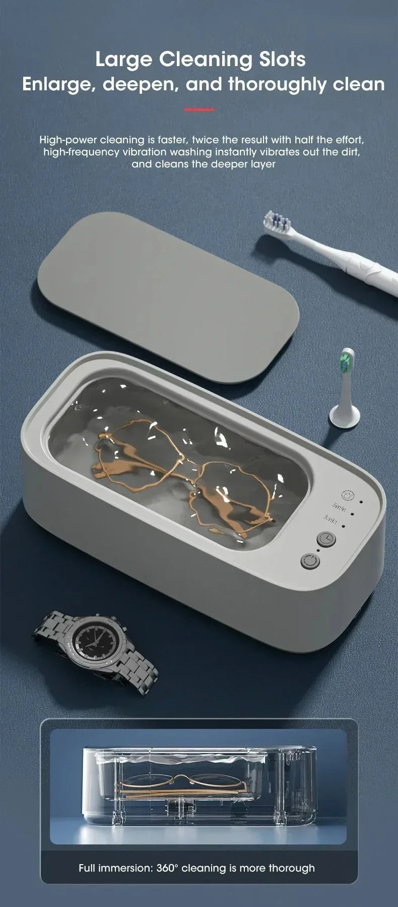 Portable Ultrasonic Cleaner Compact Ultrasonic Glasses Cleaning
