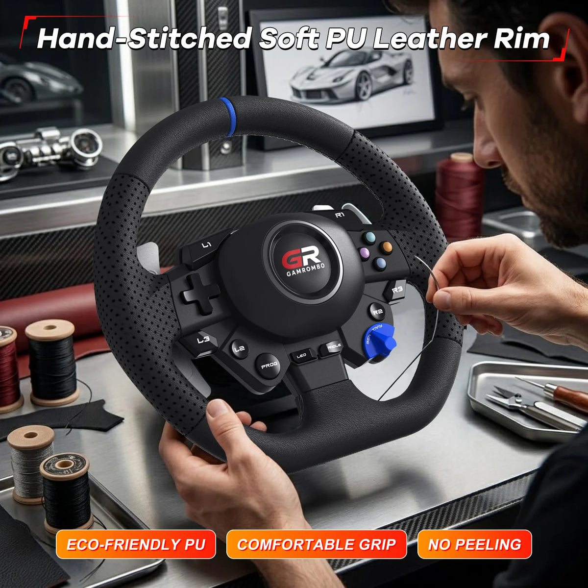 Racing Wheel For Console/console/pc,11" Leather 270°&900° RGB Game