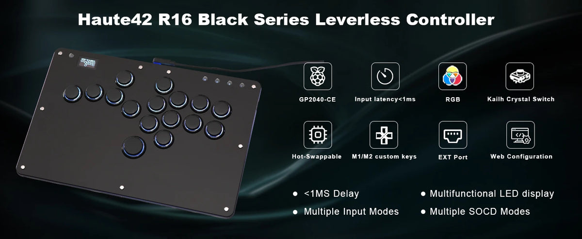 Black Rim Leverless Arcade Controller Hitbox Fightstick Stickless