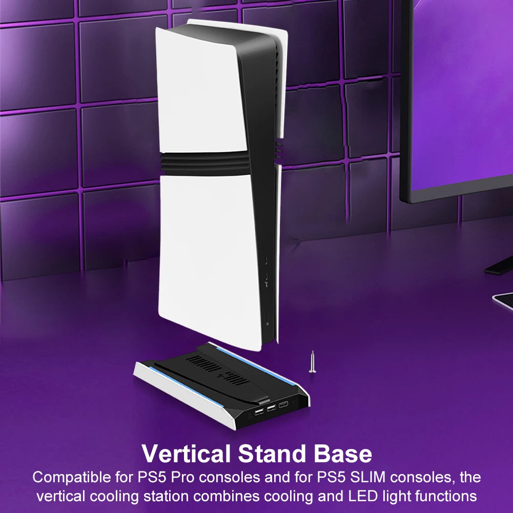 For PS 5 Slim/ps 5 Pro RGB Vertical Cooling Stand Base 8 Light Mode