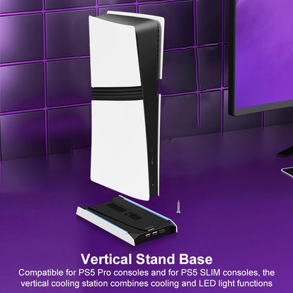 For PS 5 Slim/ps 5 Pro RGB Vertical Cooling Stand Base 8 Light Mode