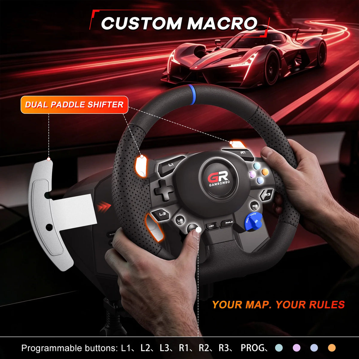 Racing Wheel For Console/console/pc,11" Leather 270°&900° RGB Game