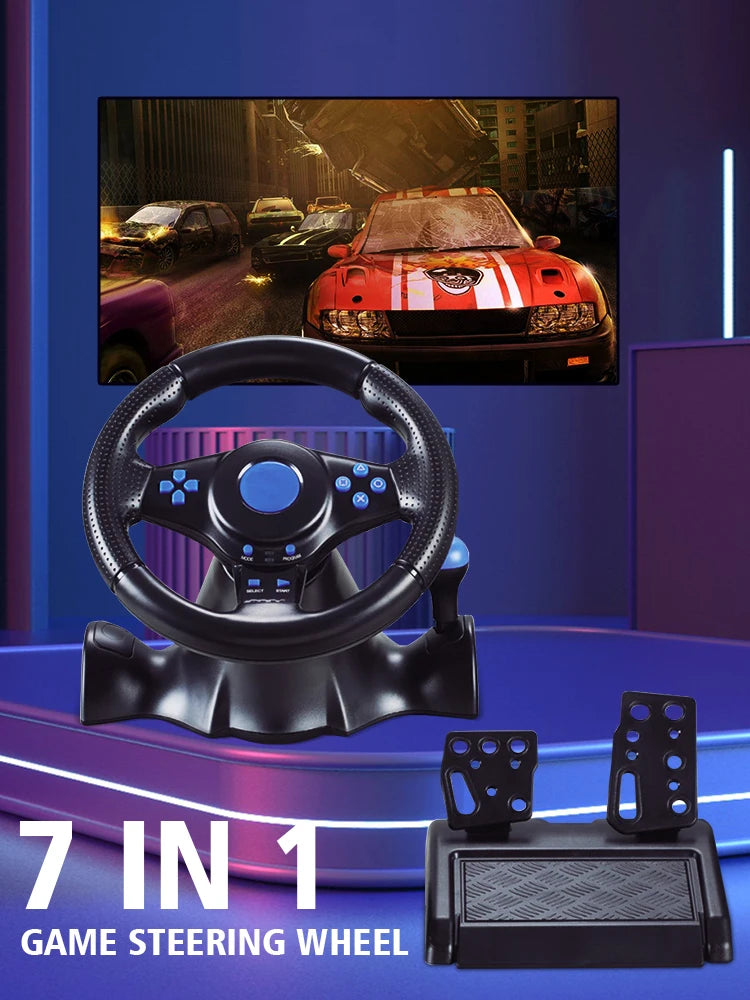 Racing Steering Wheel With Vibration And Pedals For Console P